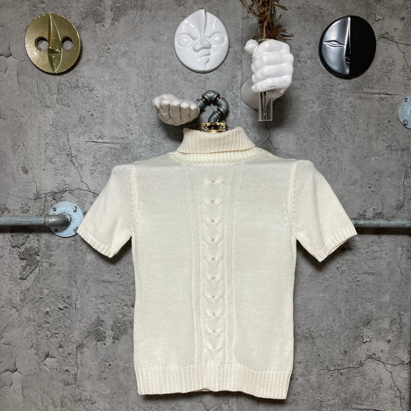 pearl turtleneck short sleeve sweater knit white