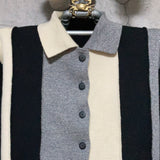 swiching striped knit cardigan black white