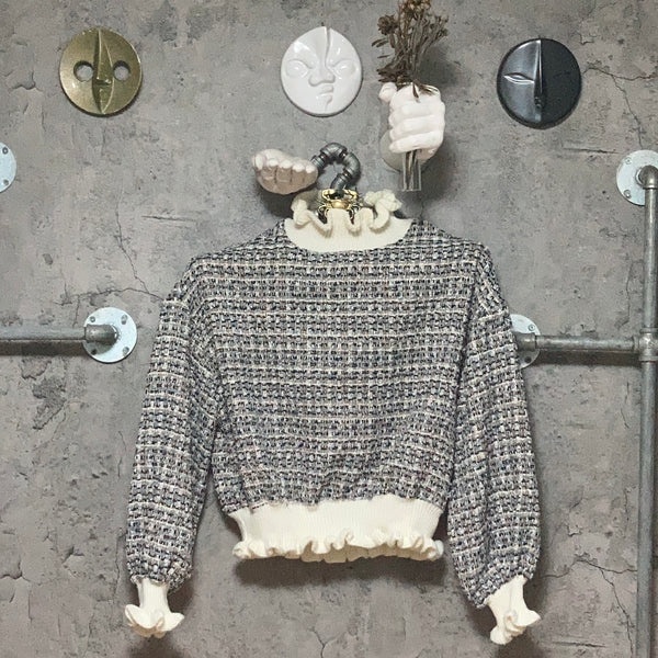 frill turtleneck knit gray
