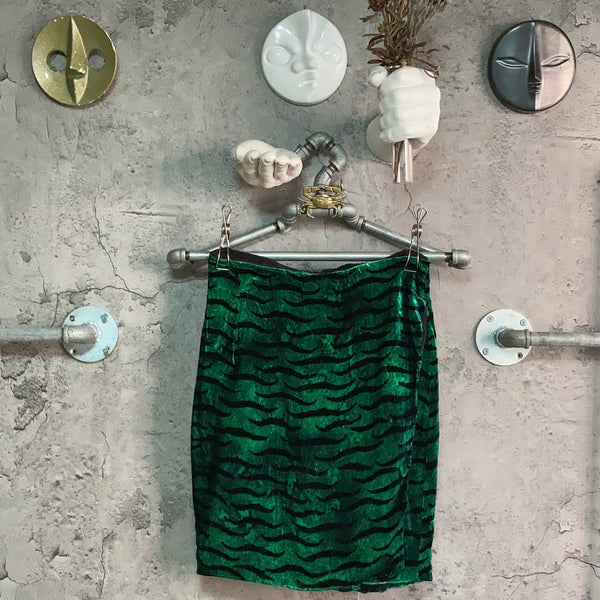 Gianni Versace velvet skirt zebra tiger pattern green black