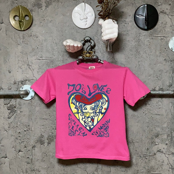 heart love girl printed T-shirt pink
