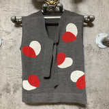 heart design sleeveless knit top bow tie gray