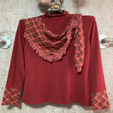 plaid scarf style high neck top red