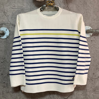 yellow green x blue striped pullover