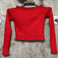 boat neckline red slim knit