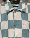 blue checked pattern long shirt robe