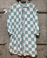 blue checked pattern long shirt robe