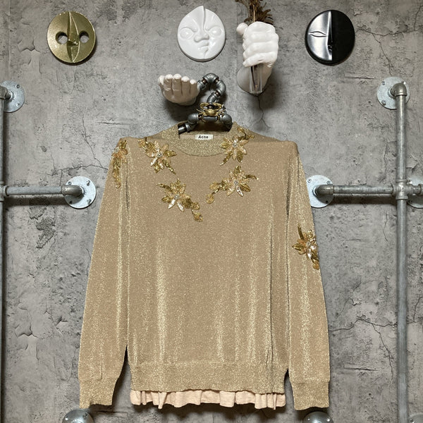 bijou embroidered knit top Acne Studios flower gold