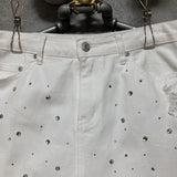bijou studded denim skirt white