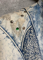 80's acid washed denim jumpsuit studs embroidery