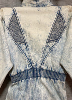 80's acid washed denim jumpsuit studs embroidery