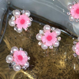 flower mini hair clip pearl sakura pink white