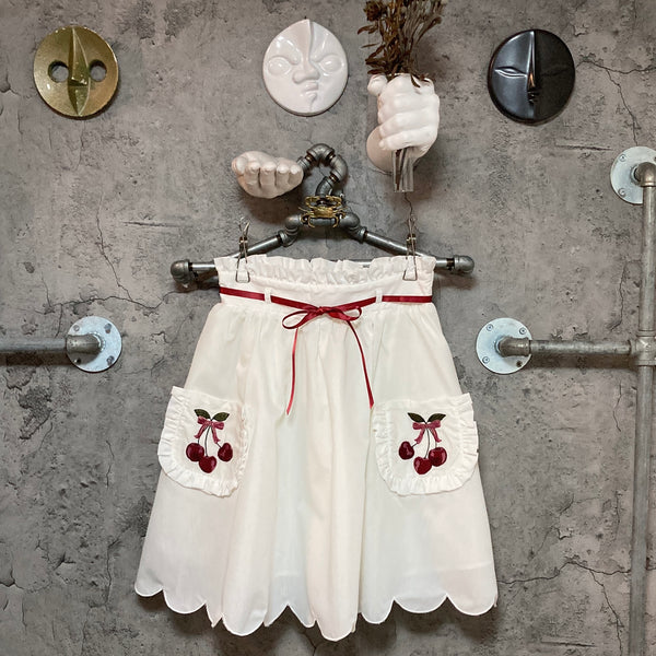cherry embroidered flare skirt