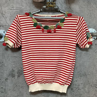 cherry decorated red striped tops