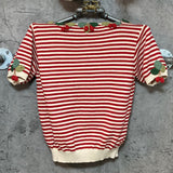 cherry decorated red striped tops