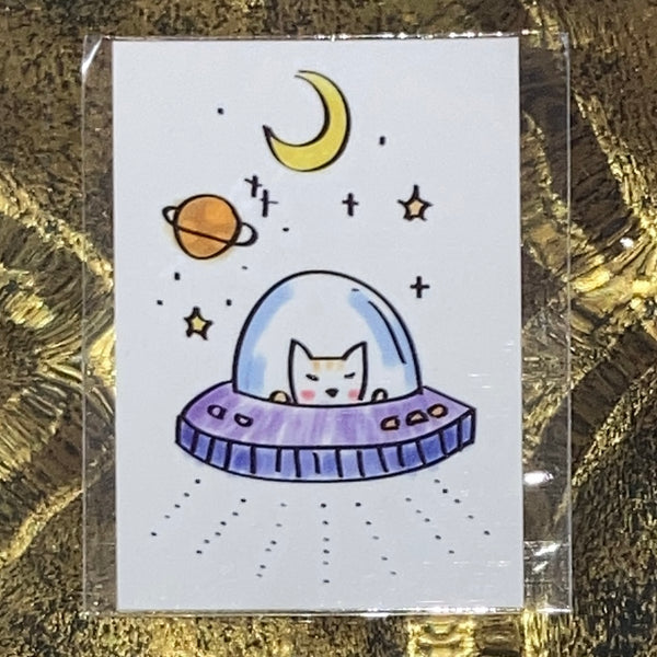 cat spaceship tattoo sticker