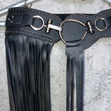 fake leather fringe asymmetry black belt
