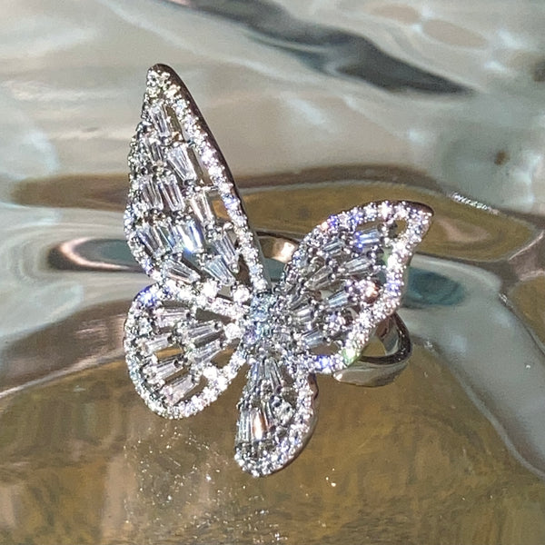silver butterfly ring bijou rhinestone