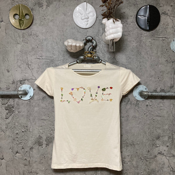 LOVE beaded embroidery T shirt y2k