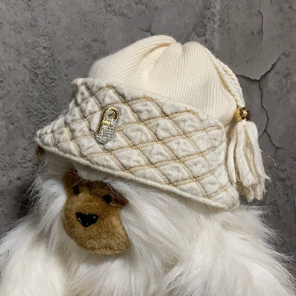 white gold fringe knit cap