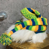 elf tail border knit scarf cap night cap long stocking green yellow blue