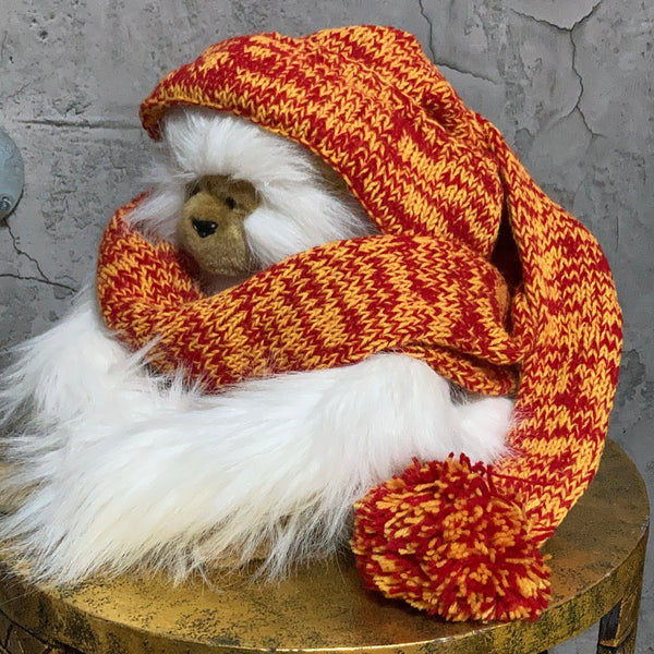 elf tail border knit scarf cap night cap long stocking red yellow
