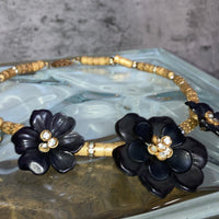black flower gold choker necklace