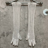 see-through pearl long gloves white