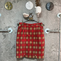 plaid pattern tight skirt red brown