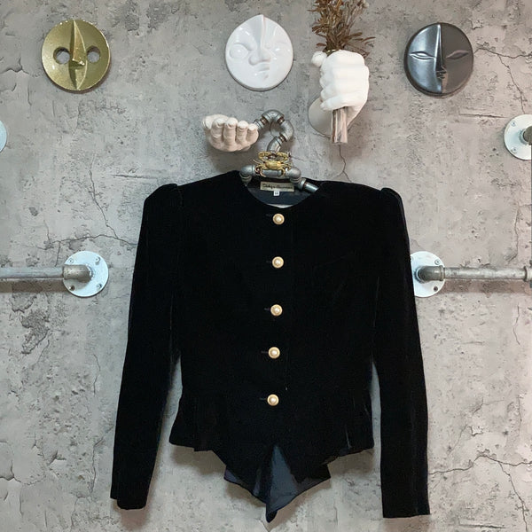 pearl x bow back black velours jacket