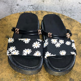 daisy flower sandals black