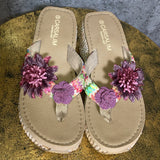 flower wedge sandals beige