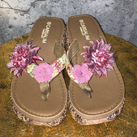flower wedge sandals brown