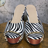 zebra platform heel sandals