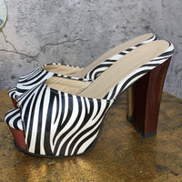 zebra platform heel sandals