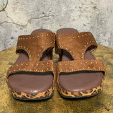leopard wedge sandals brown