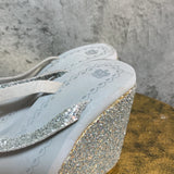 glitter wedge sandals silver