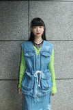 kappa logo embroidered denim vest omini banda sleeveless jean jacket human blue black