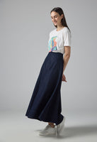 long flare skirt cotton navy