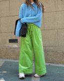 straight wide pants 2 tuck yellow green