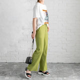 straight wide pants 2 tuck yellow green