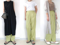 straight wide pants 2 tuck yellow green