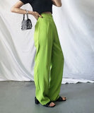 straight wide pants 2 tuck yellow green