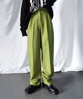 straight wide pants 2 tuck yellow green