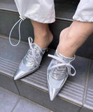 Pointed-toe sneaker mules sandals silver blue