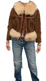 Vany by Arcelus New York suede boho jacket penny lane coat short hippie faux fur brown