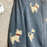 novara knit cardigan west highland white terrier design blue