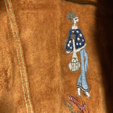 embroidered denim jacket glitter paint fleece lining orange blue