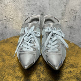 Pointed-toe sneaker mules sandals silver blue