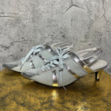 Pointed-toe sneaker mules sandals silver blue